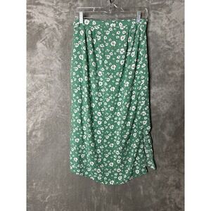 Asos Skirt Womens US 6 Green Floral Mock Wrap MIDI